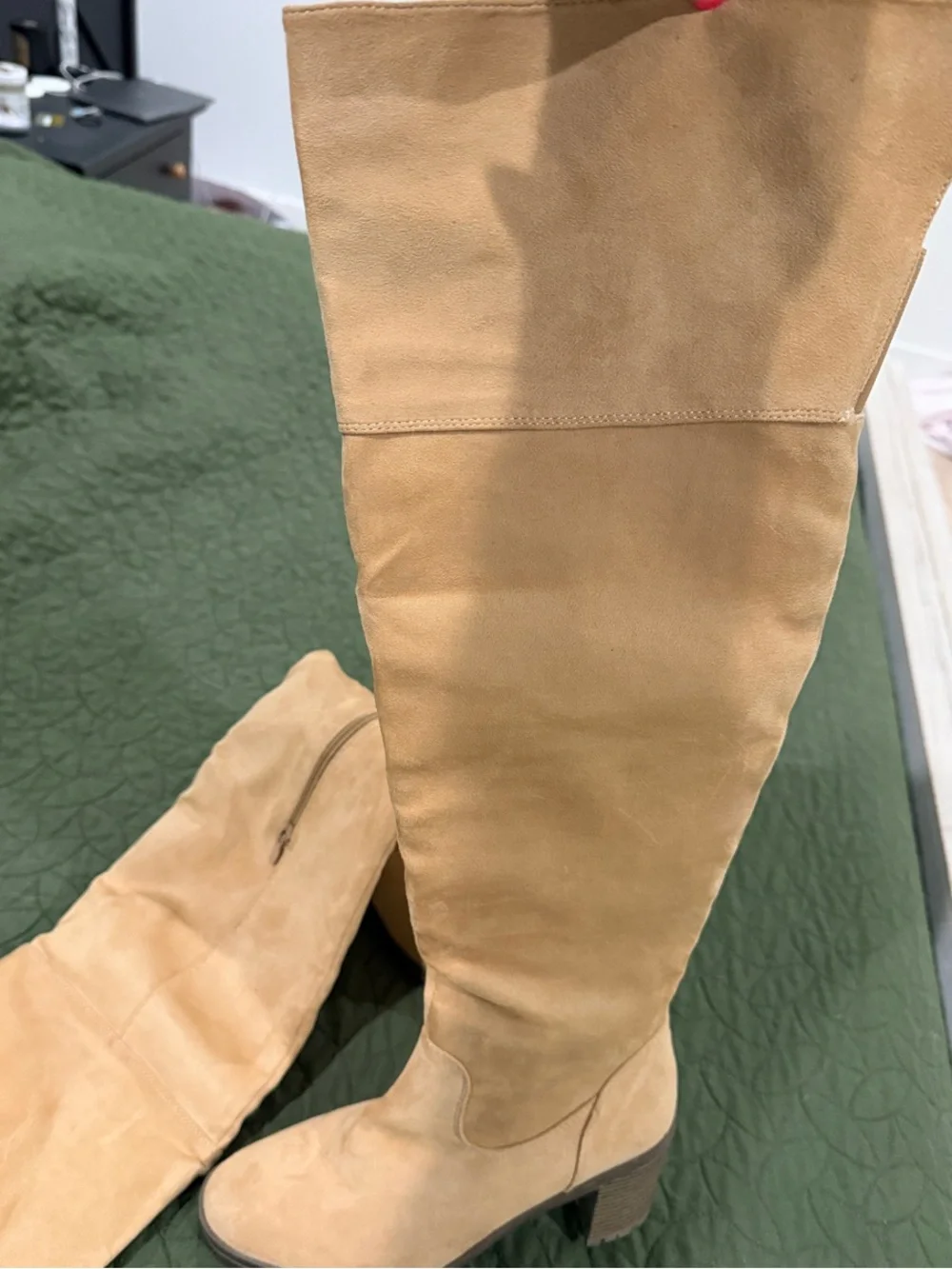 Over-the-Knee Suede Boots in Tan - Classic Women's Fashion